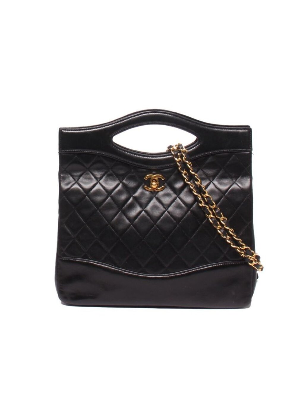 Chanel 2-Way Shoulder Bag Crossbody Gold Lambskin Quilted